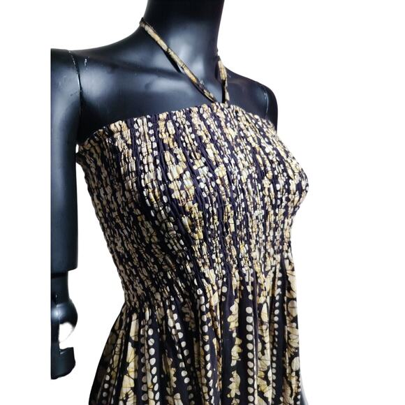 Halter Neck Tie Brown & Cream Strapless Boho Maxi Dress One Size - Picture 10 of 16